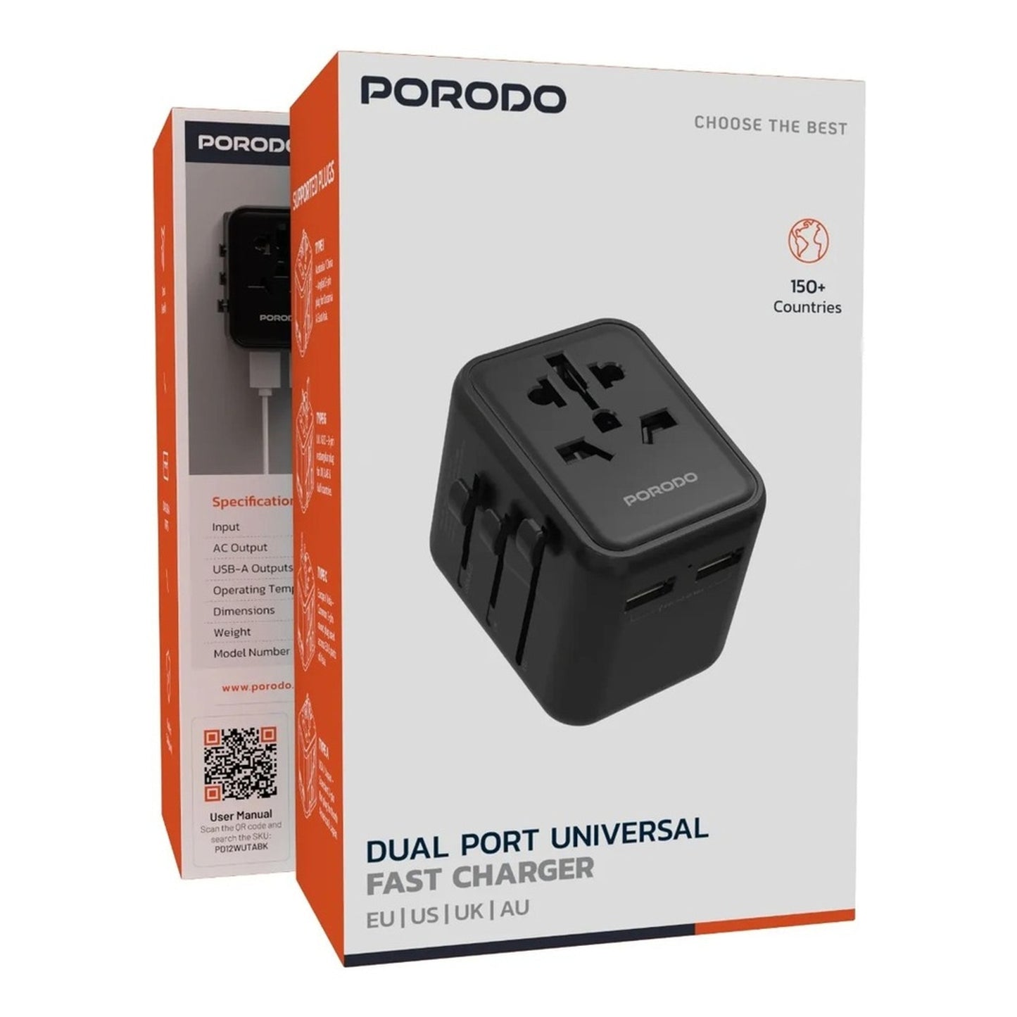 Porodo Dual USB-A Universal Travel Adapter 2.4A