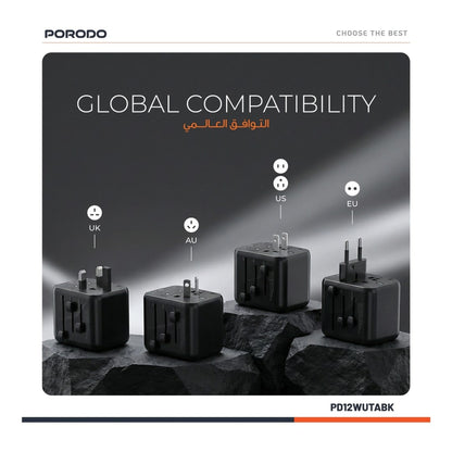 Porodo Dual USB-A Universal Travel Adapter 2.4A