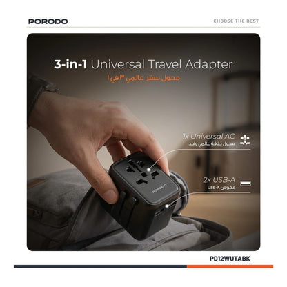 Porodo Dual USB-A Universal Travel Adapter 2.4A