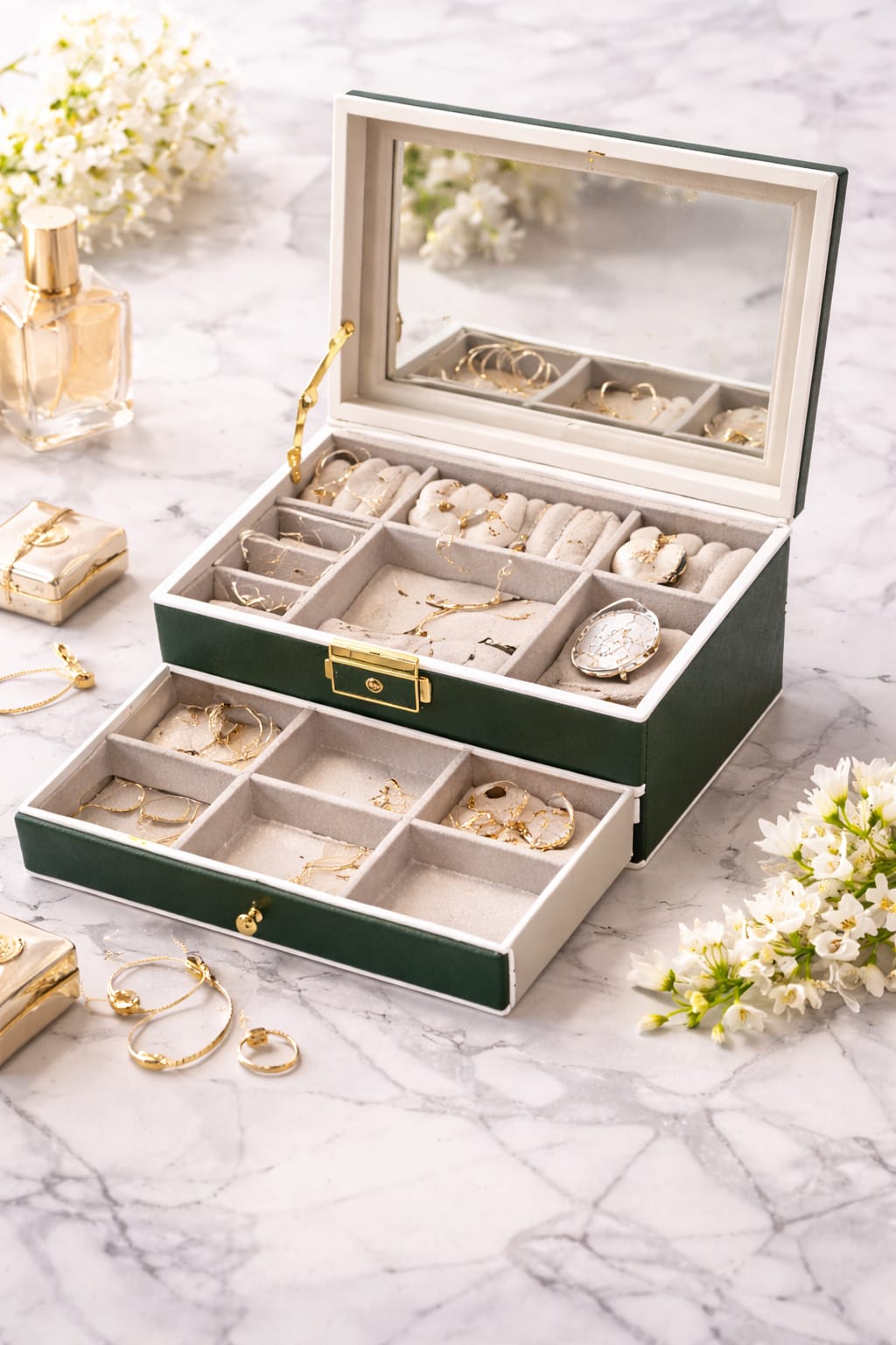 Jewelry Organizer Box with LED Mirror & Drawers
