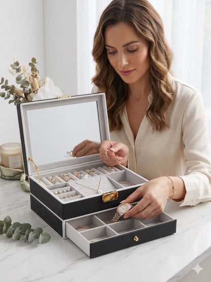 Jewelry Organizer Box with LED Mirror & Drawers