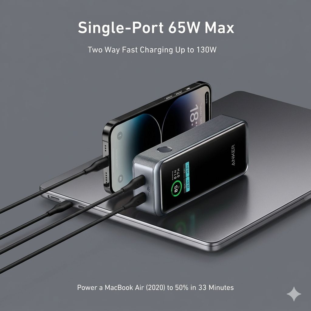 Anker Prime 12,000mAh Power Bank (130W, 2-Port, Smart Display)